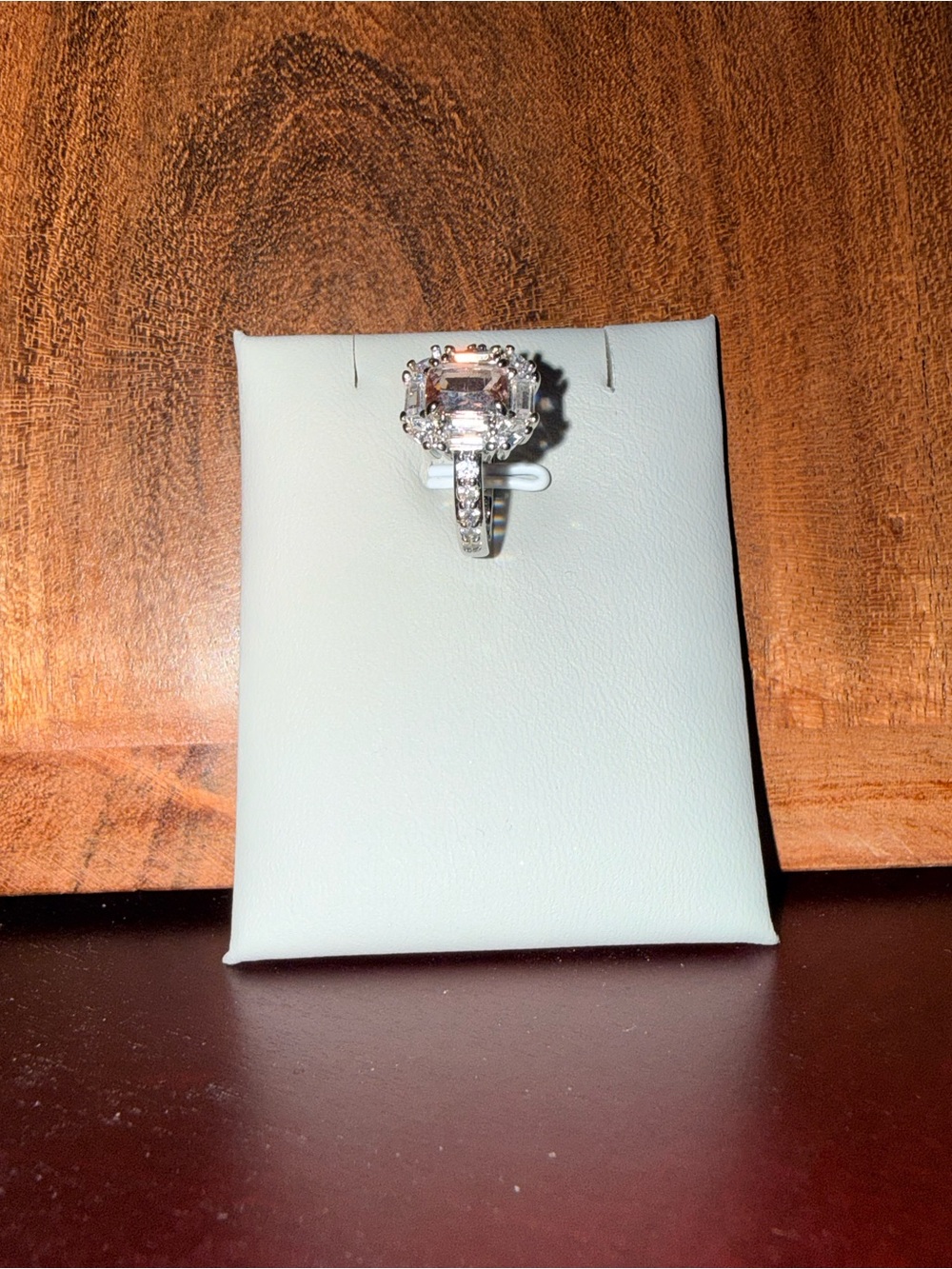 Emerald-Cut Clear Stone Halo Ring in Silver Tone - Picture 2 of 3